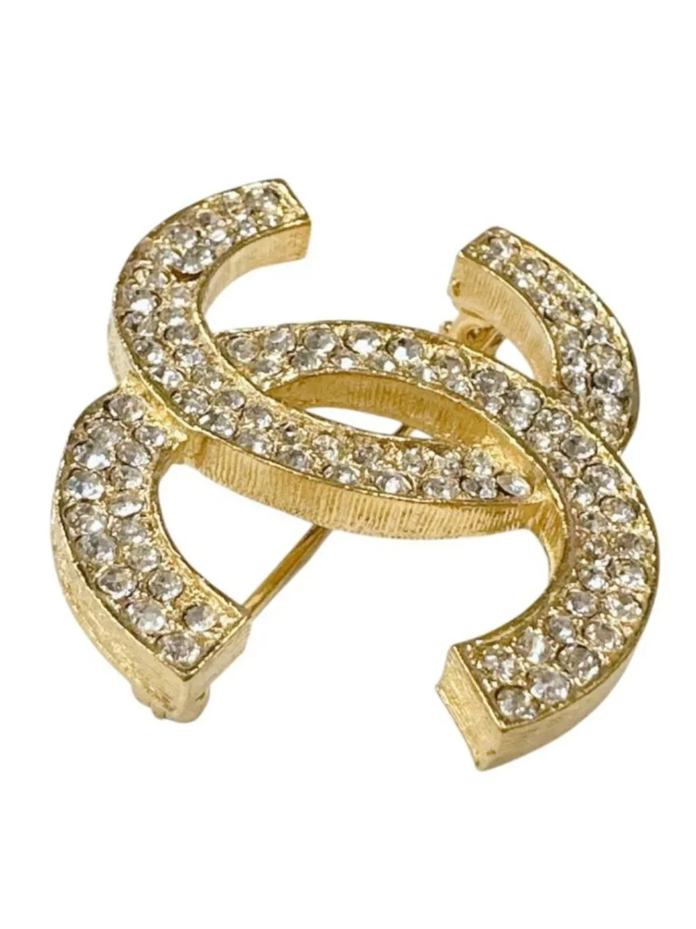 Chanel CC Logo Vintage Brooch Rhinestone Gold